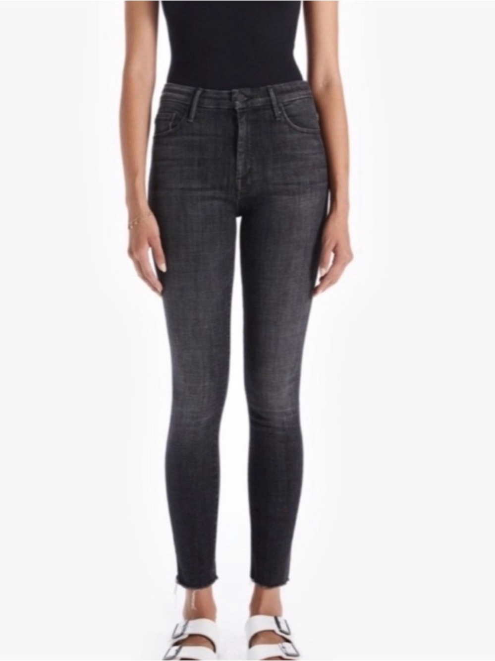 MOTHER High-Waisted Looked Ankle Fray Jeans in Blackbird - SIZE 26